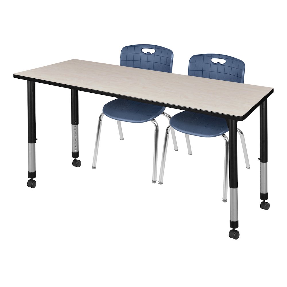 60x30 Mobile Adjustable Classroom Table- Maple & 2 Andy 18 Stack Chairs- Blue. Picture 1