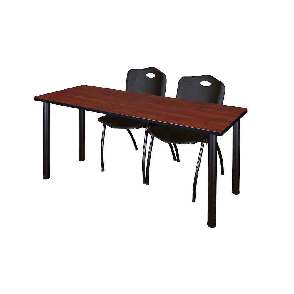 66 x 24 in. Training Table- Cherry Top, Black Legs & 2 M Stack Chairs- Black. Picture 1