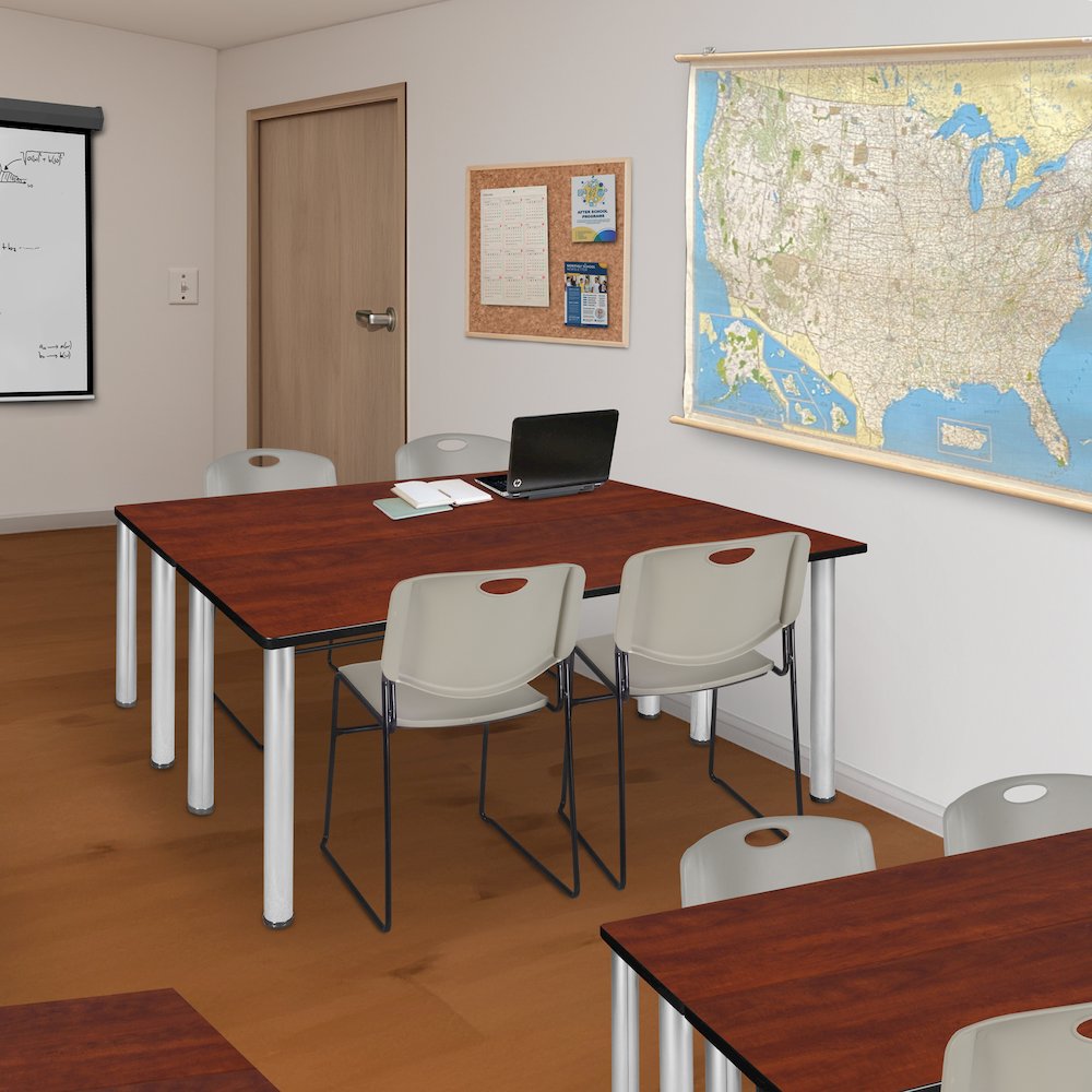 66 x 24 in. Training Table- Cherry Top, Chrome Legs & 2 Zeng Chairs- Grey. Picture 7