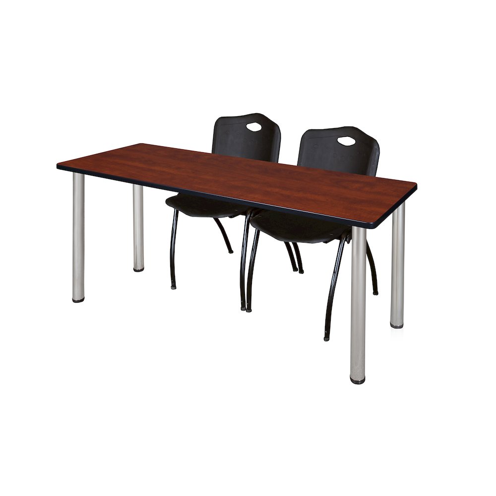 66 x 24 in. Training Table- Cherry Top, Chrome Legs & 2 M Stack Chairs- Black. Picture 1