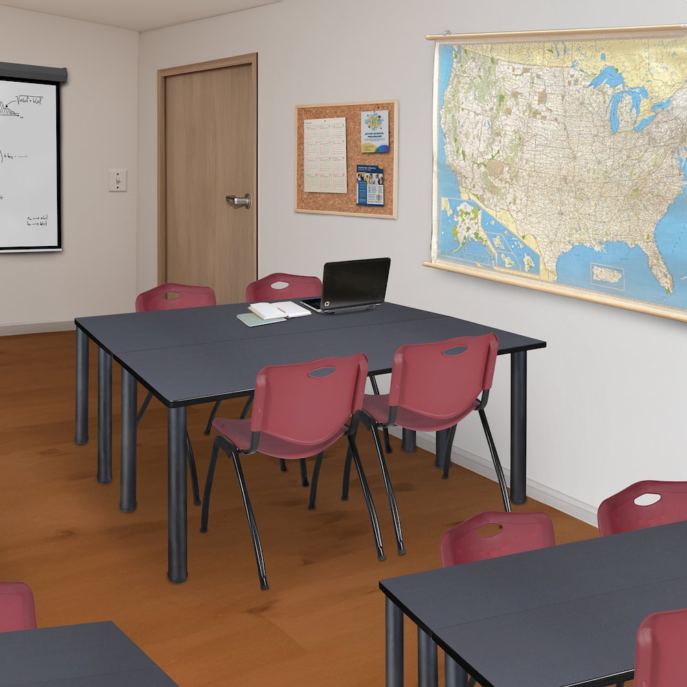 66 x 24 in. Training Table- Grey Top, Black Legs & 2 M Stack Chairs- Burgundy. Picture 7