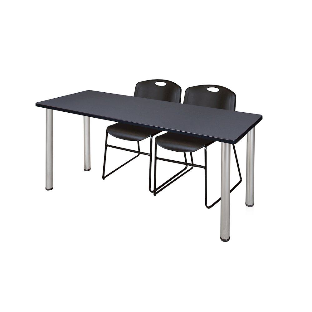 66 x 24 in. Training Table- Grey Top, Chrome Legs & 2 Zeng Chairs- Black. Picture 1