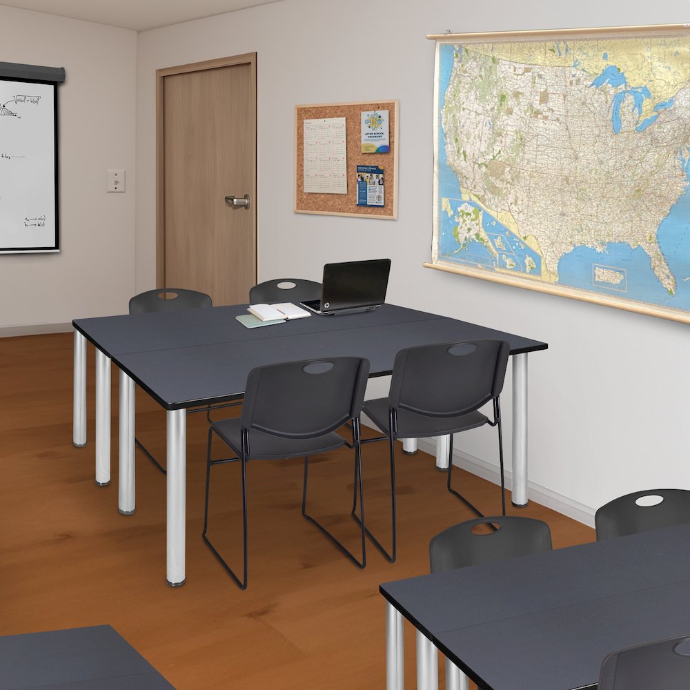 66 x 24 in. Training Table- Grey Top, Chrome Legs & 2 Zeng Chairs- Black. Picture 7