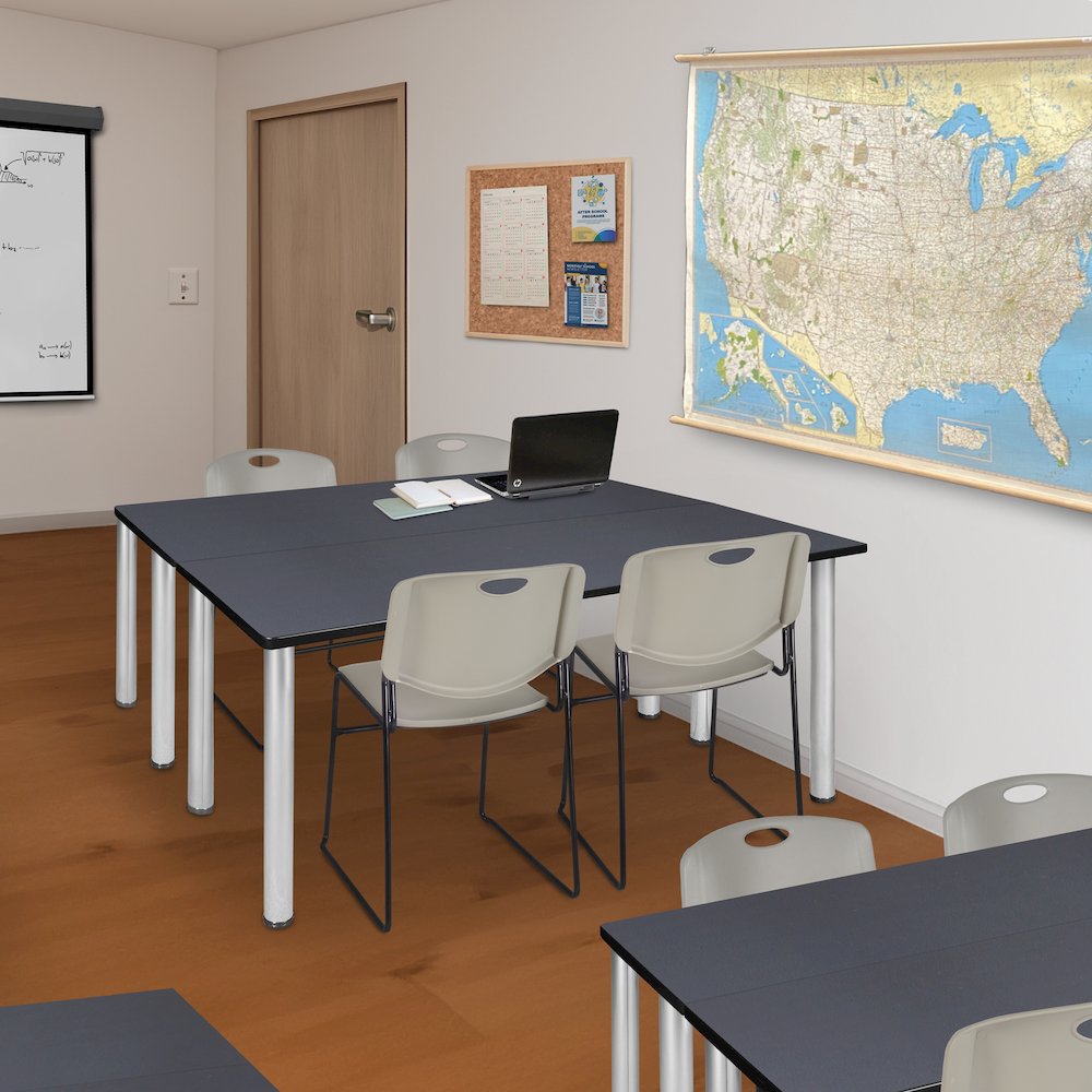 66 x 24 in. Training Table- Grey Top, Chrome Legs & 2 Zeng Chairs- Grey. Picture 7