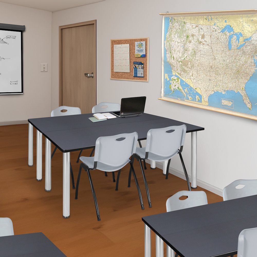 66 x 24 in. Training Table- Grey Top, Chrome Legs & 2 M Stack Chairs- Grey. Picture 7