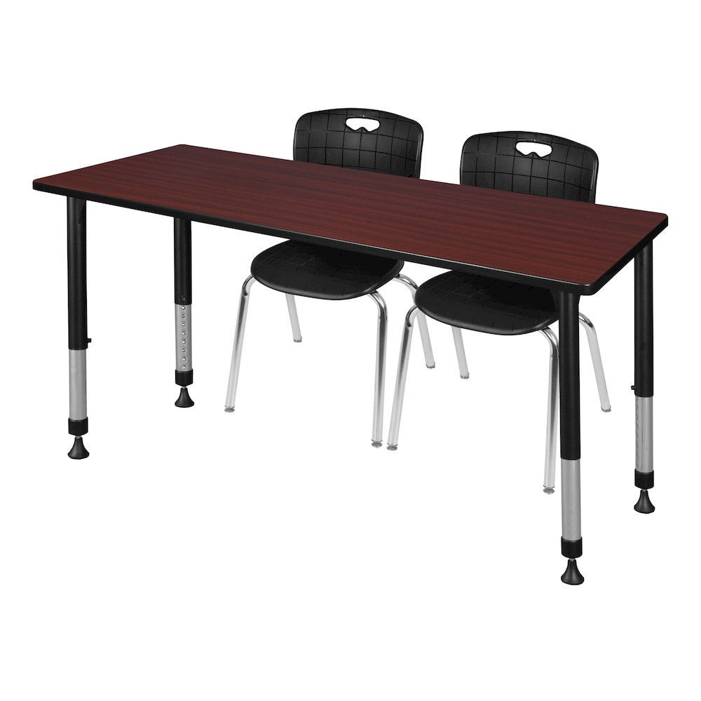 66x24 Adjustable Classroom Table- Mahogany & 2 Andy 18 Stack Chairs- Black. Picture 1