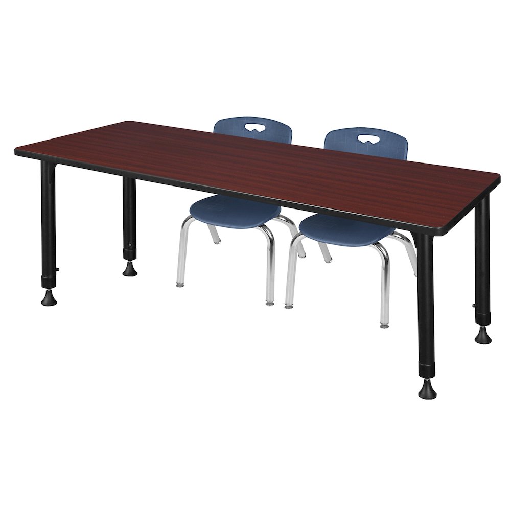 66x24 Adjustable Classroom Table- Mahogany & 2 Andy 12 Stack Chairs- Blue. Picture 1