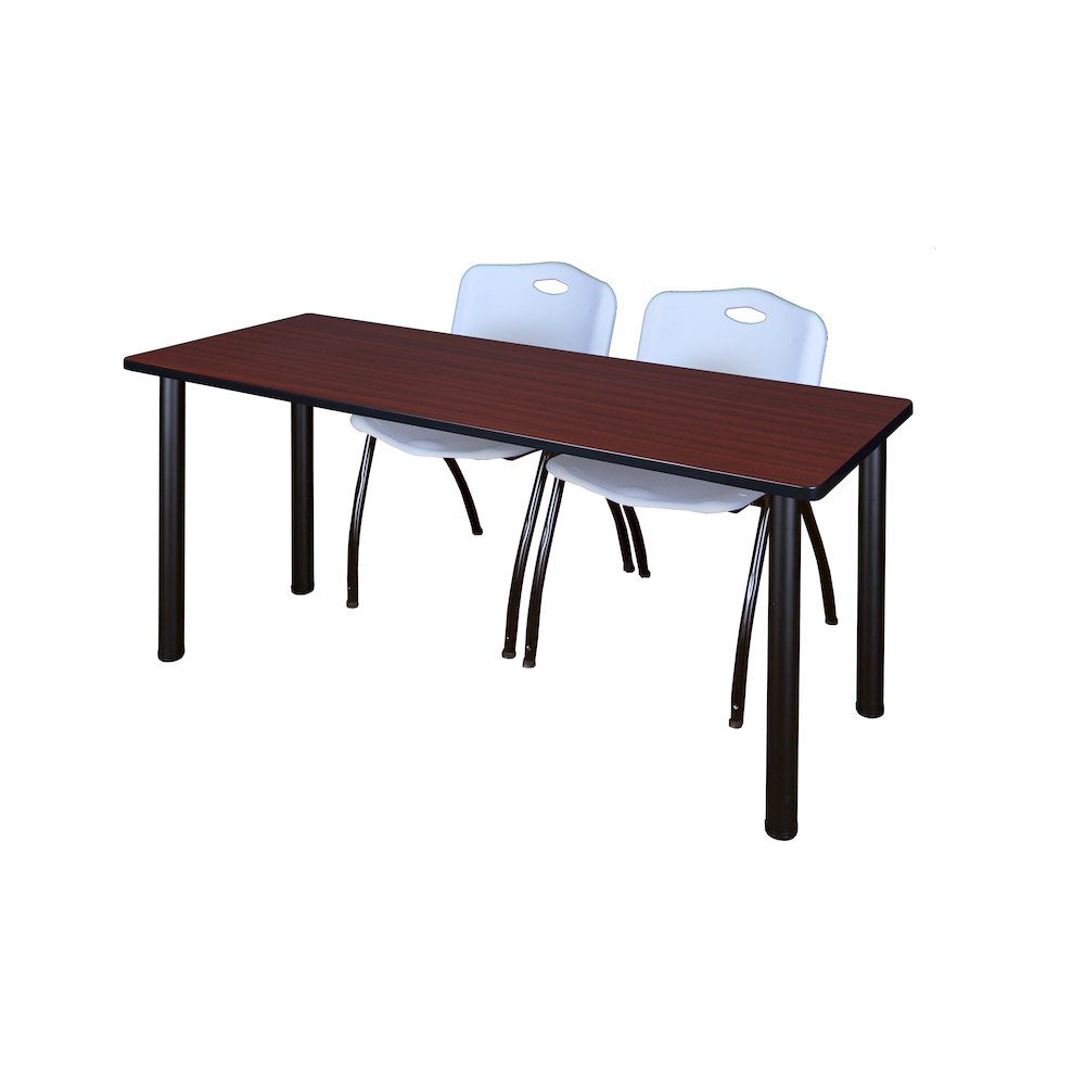 66 x 24 in. Training Table- Mahogany Top, Black Legs & 2 M Stack Chairs- Grey. Picture 1