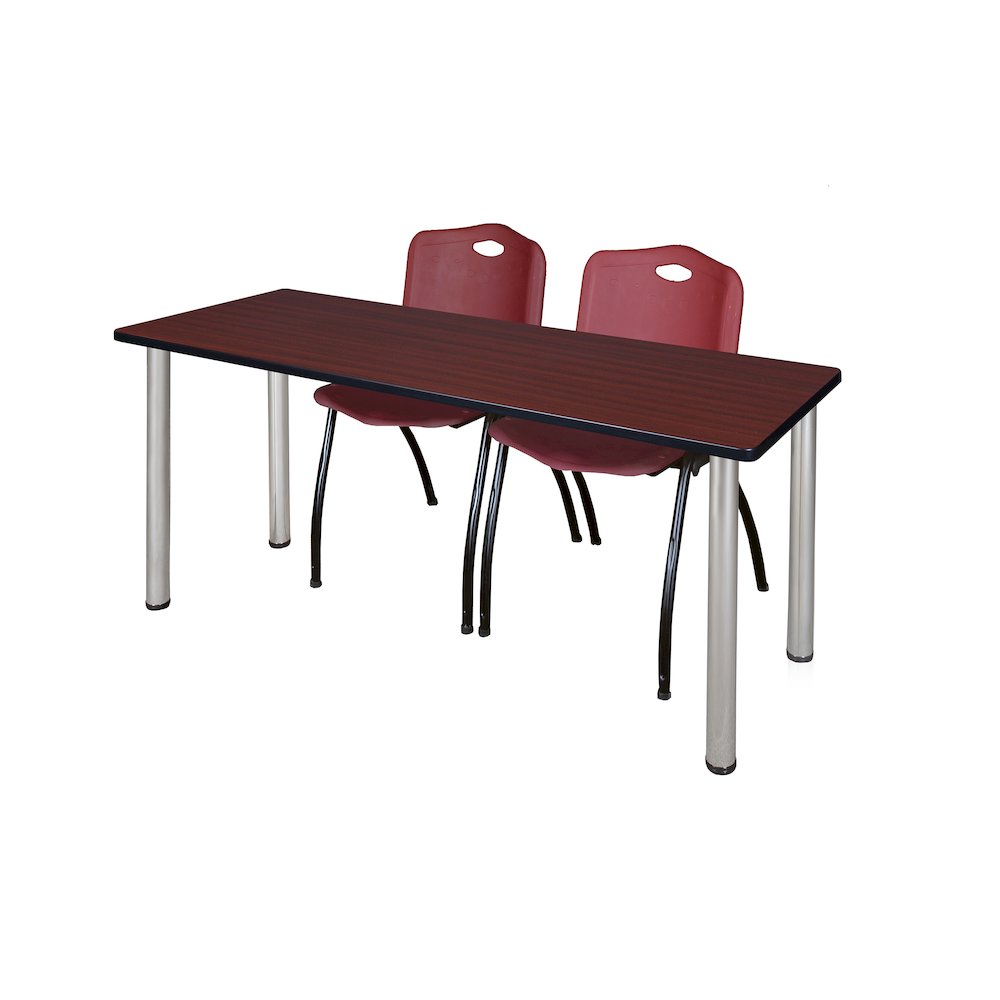 66x24 in. Training Table- Mahogany Top, Chrome Legs & 2 M Stack Chairs- Burgundy. Picture 1
