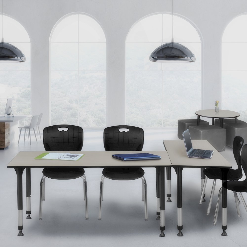 66x24 in. Adjustable Classroom Table- Maple & 2 Andy 18 in. Stack Chairs- Black. Picture 7