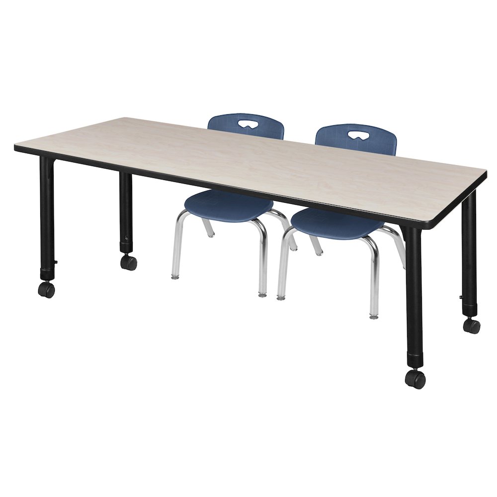 66x24 Mobile Adjustable Classroom Table- Maple & 2 Andy 12 Stack Chairs- Blue. Picture 1