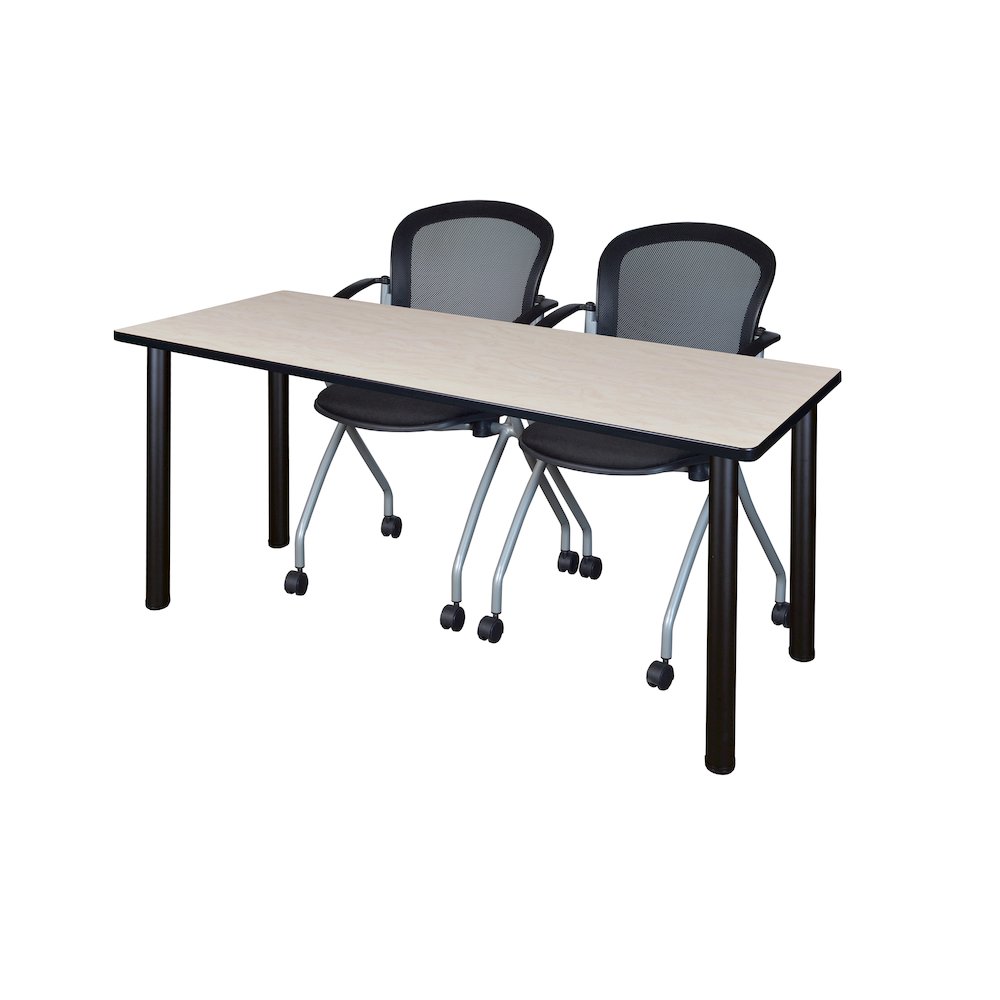 66 x 24 in. Training Table- Maple Top, Black Legs & 2 Cadence Nesting Chairs. Picture 1