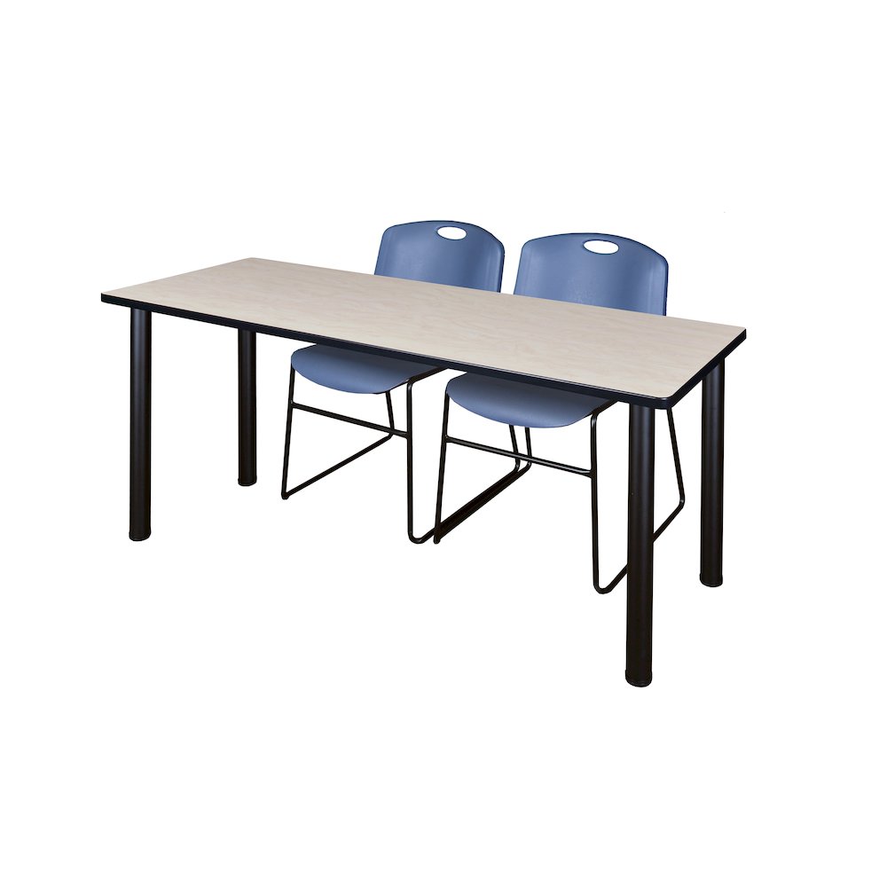 66 x 24 in. Training Table- Maple Top, Black Legs & 2 Zeng Chairs- Blue. Picture 1