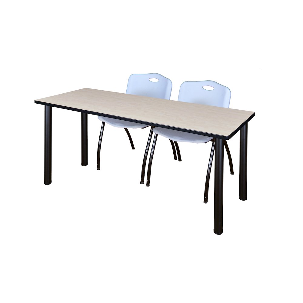 66 x 24 in. Training Table- Maple Top, Black Legs & 2 M Stack Chairs- Grey. Picture 1