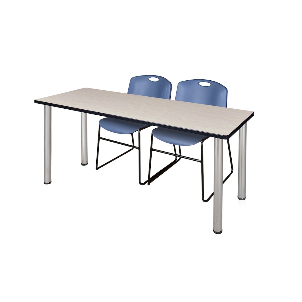 66 x 24 in. Training Table- Maple Top, Chrome Legs & 2 Zeng Chairs- Blue. Picture 1