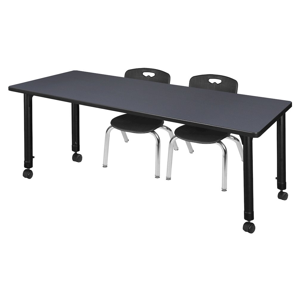 66x30 Mobile Adjustable Classroom Table- Grey & 2 Andy 12 Stack Chairs- Black. Picture 1