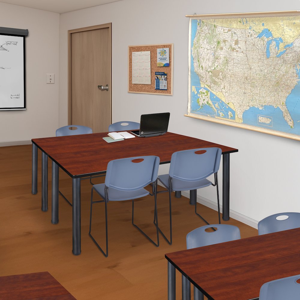 72 x 24 in. Training Table- Cherry Top, Black Legs & 2 Zeng Chairs- Blue. Picture 7
