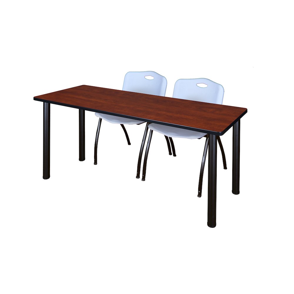 72 x 24 in. Training Table- Cherry Top, Black Legs & 2 M Stack Chairs- Grey. Picture 1