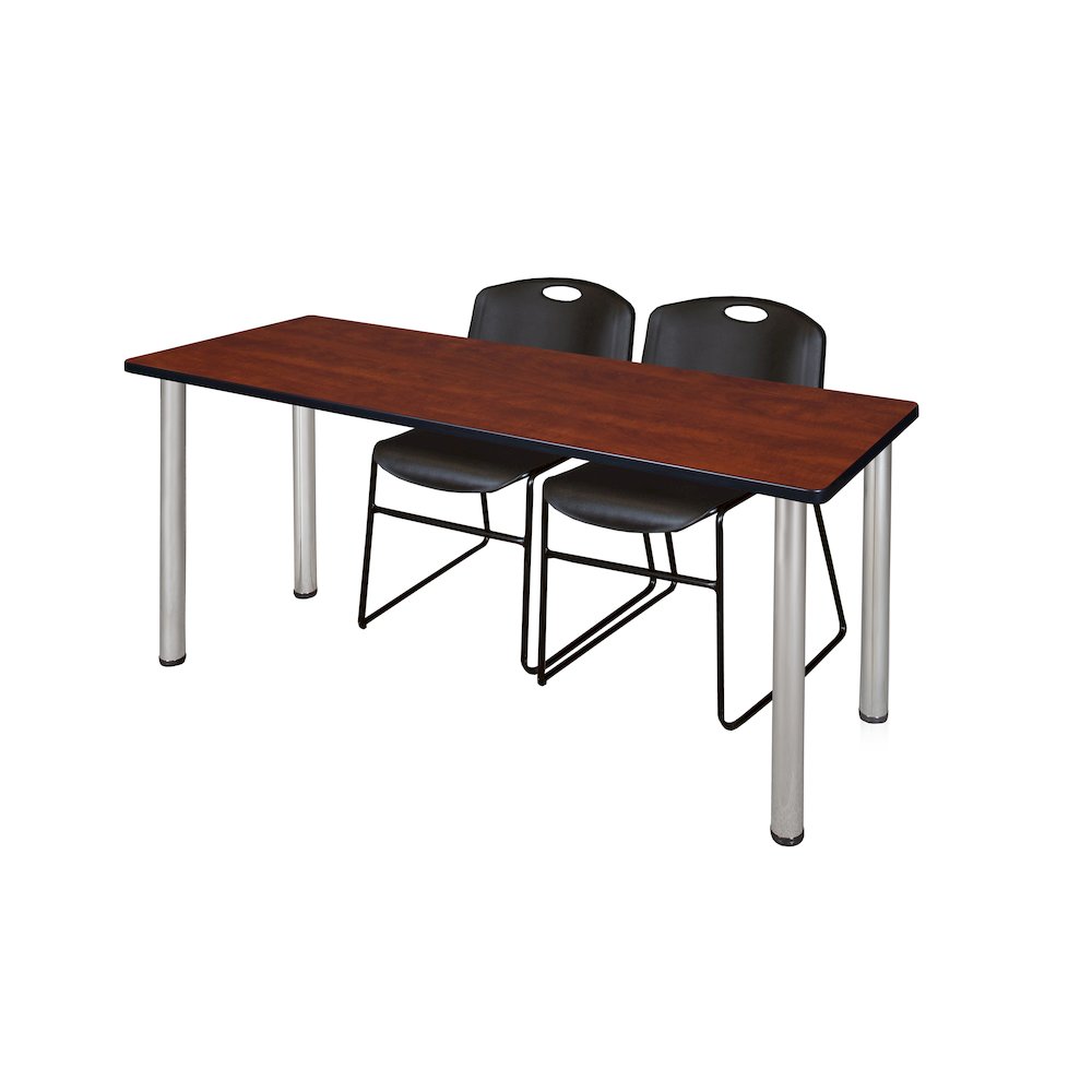 72 x 24 in. Training Table- Cherry Top, Chrome Legs & 2 Zeng Chairs- Black. Picture 1