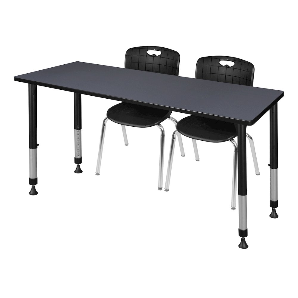72 x 24 in. Adjustable Classroom Table- Grey & 2 Andy 18 in. Stack Chairs- Black. Picture 1
