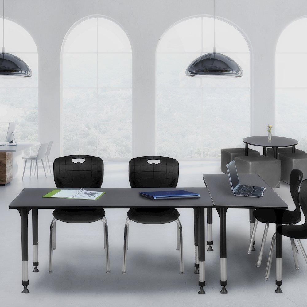 72 x 24 in. Adjustable Classroom Table- Grey & 2 Andy 18 in. Stack Chairs- Black. Picture 7
