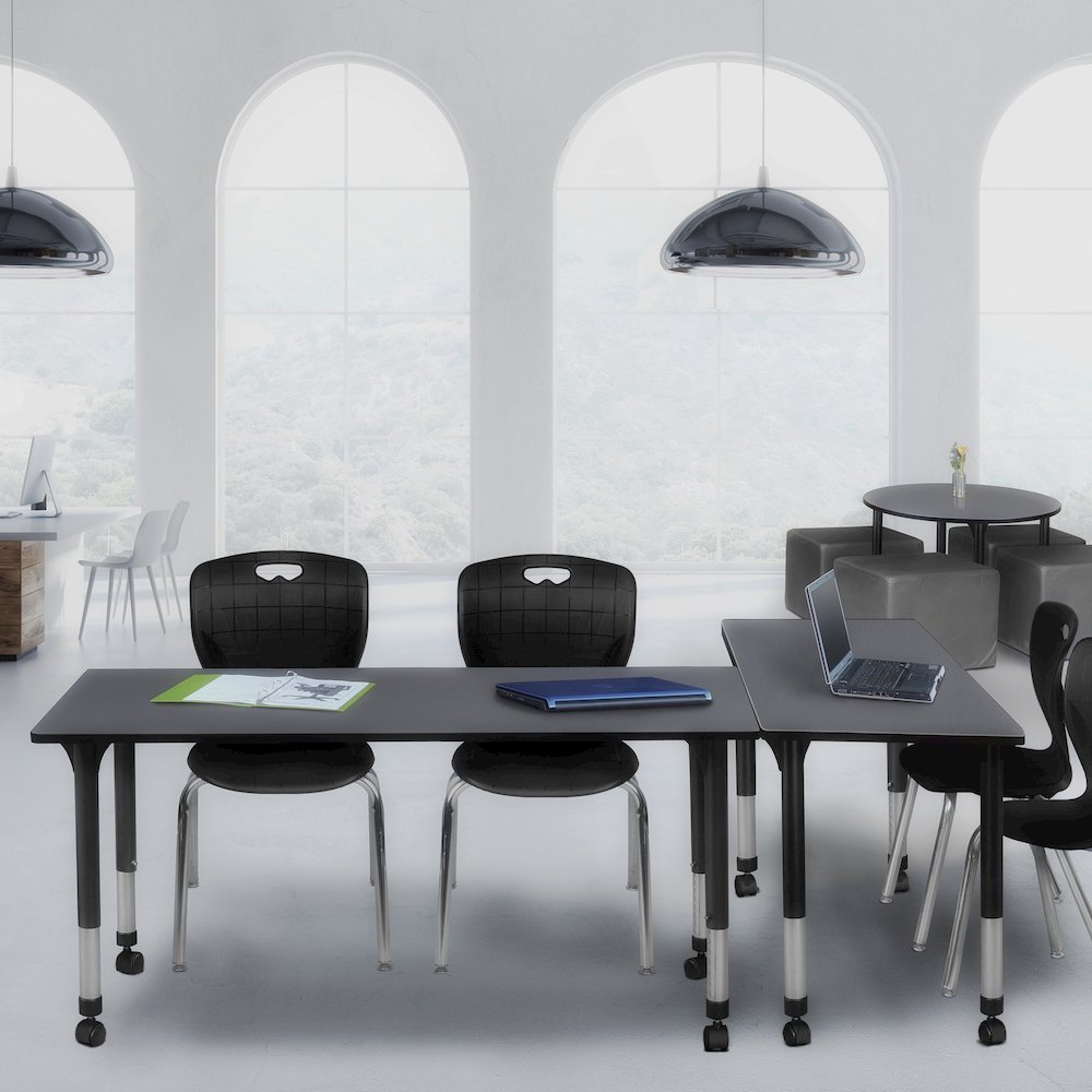 72x24 Mobile Adjustable Classroom Table- Grey & 2 Andy 18 Stack Chairs- Black. Picture 7