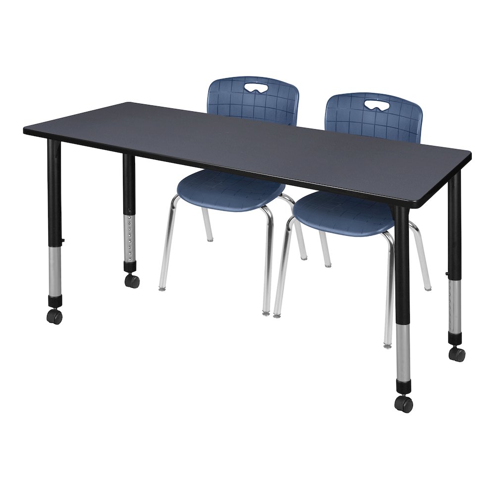 72x24 Mobile Adjustable Classroom Table- Grey & 2 Andy 18 Stack Chairs- Blue. Picture 1