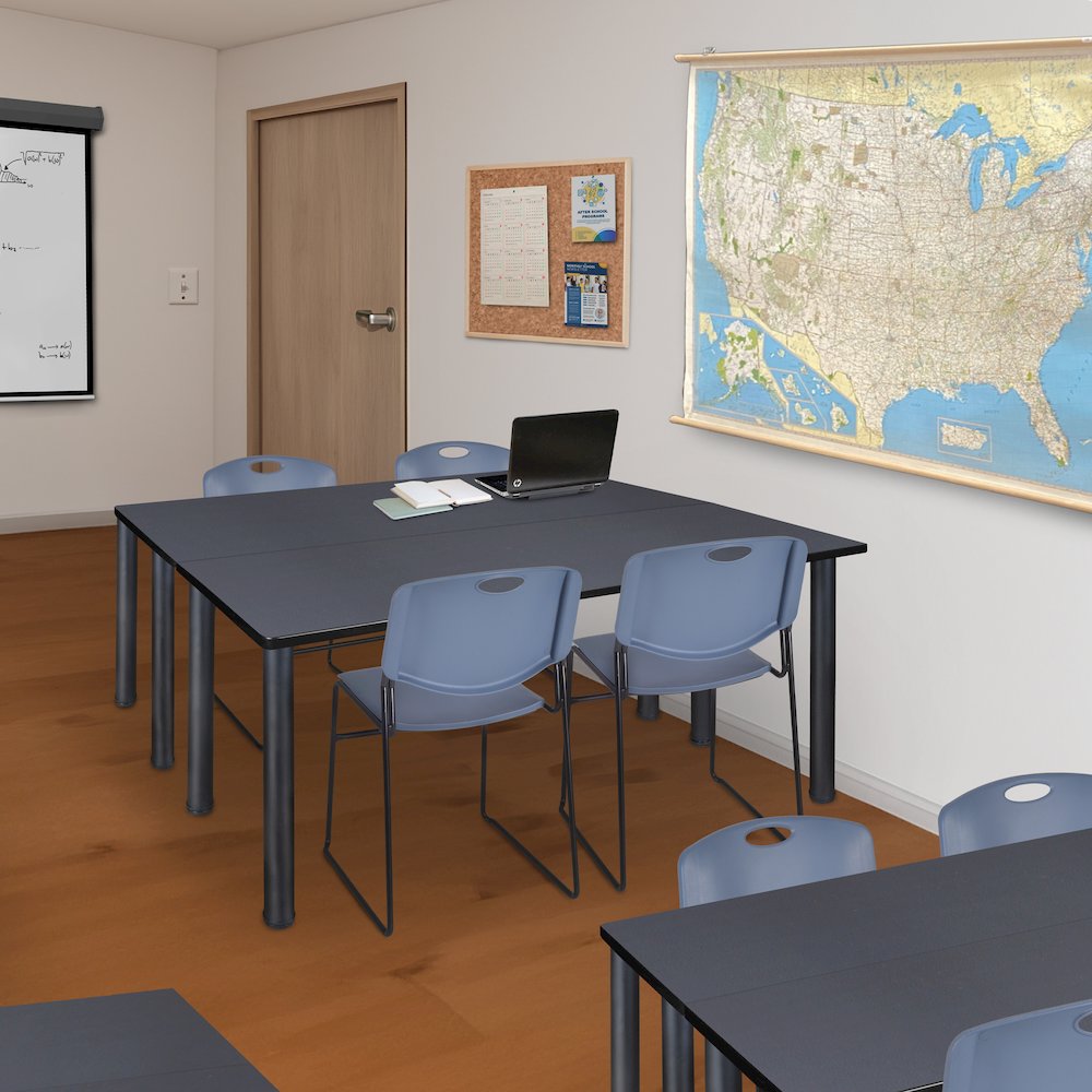 72 x 24 in. Training Table- Grey Top, Black Legs & 2 Zeng Chairs- Blue. Picture 7