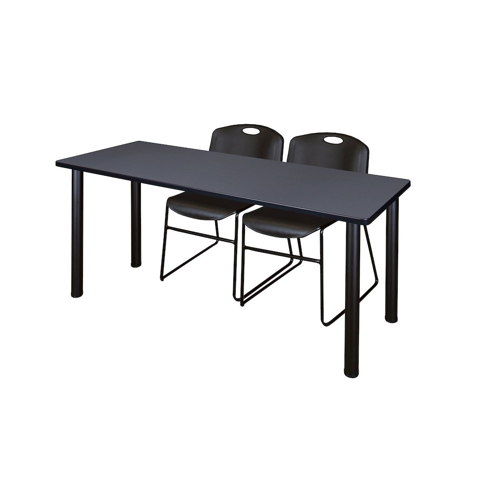72 x 24 in. Training Table- Grey Top, Black Legs & 2 Zeng Chairs- Black. Picture 1