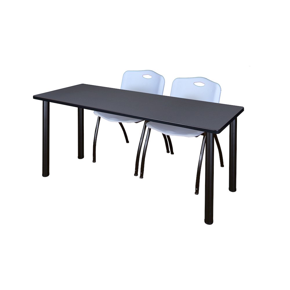 72 x 24 in. Training Table- Grey Top, Black Legs & 2 M Stack Chairs- Grey. Picture 1