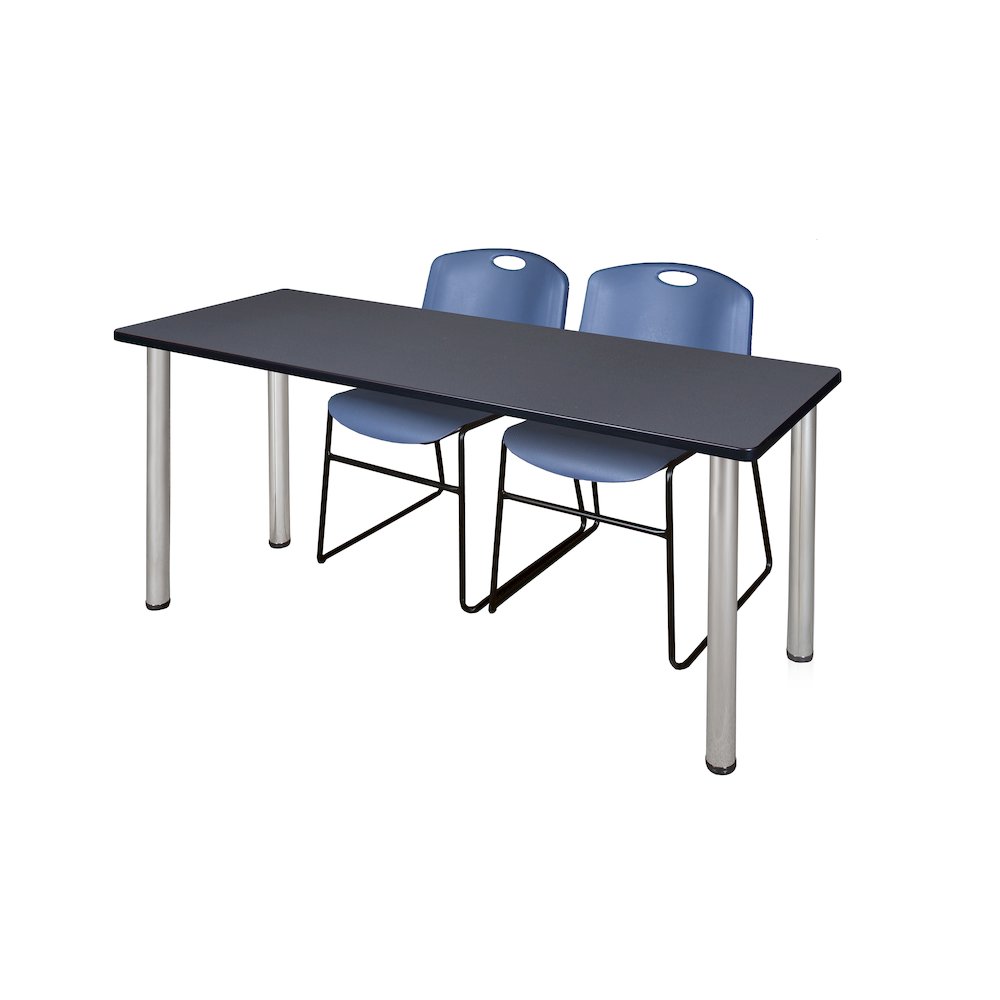 72 x 24 in. Training Table- Grey Top, Chrome Legs & 2 Zeng Chairs- Blue. Picture 1