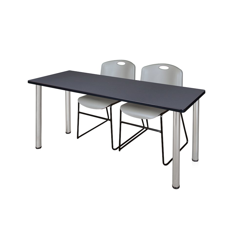 72 x 24 in. Training Table- Grey Top, Chrome Legs & 2 Zeng Chairs- Grey. Picture 1
