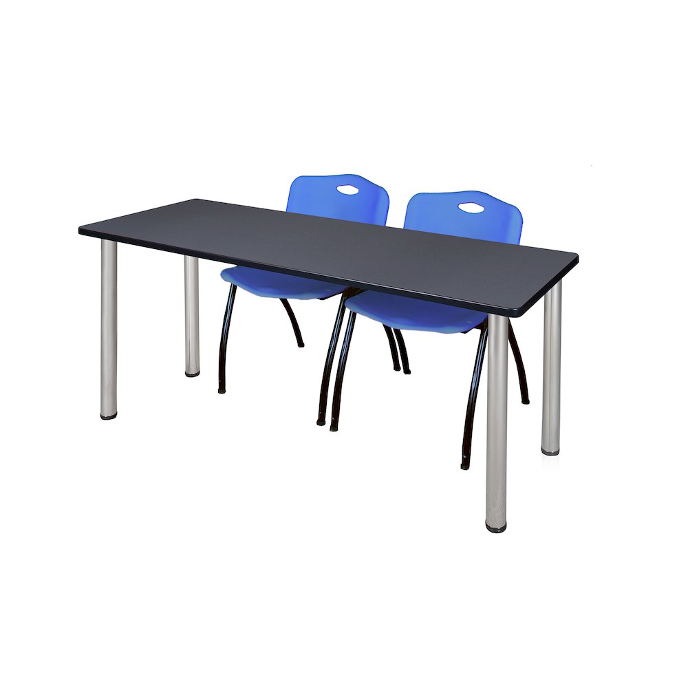 72 x 24 in. Training Table- Grey Top, Chrome Legs & 2 M Stack Chairs- Blue. Picture 1