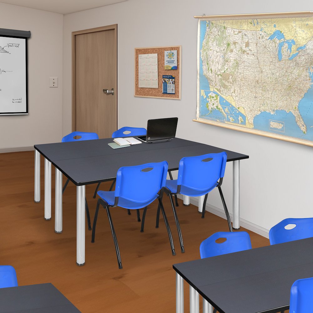 72 x 24 in. Training Table- Grey Top, Chrome Legs & 2 M Stack Chairs- Blue. Picture 7