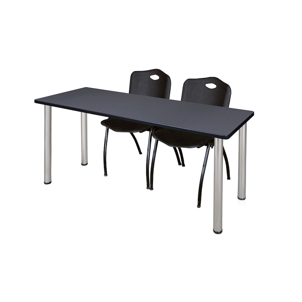 72 x 24 in. Training Table- Grey Top, Chrome Legs & 2 M Stack Chairs- Black. Picture 1