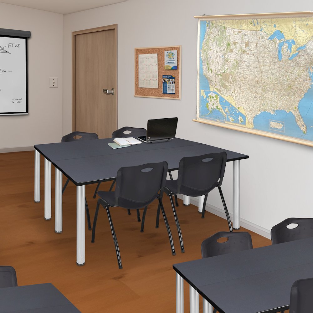 72 x 24 in. Training Table- Grey Top, Chrome Legs & 2 M Stack Chairs- Black. Picture 7