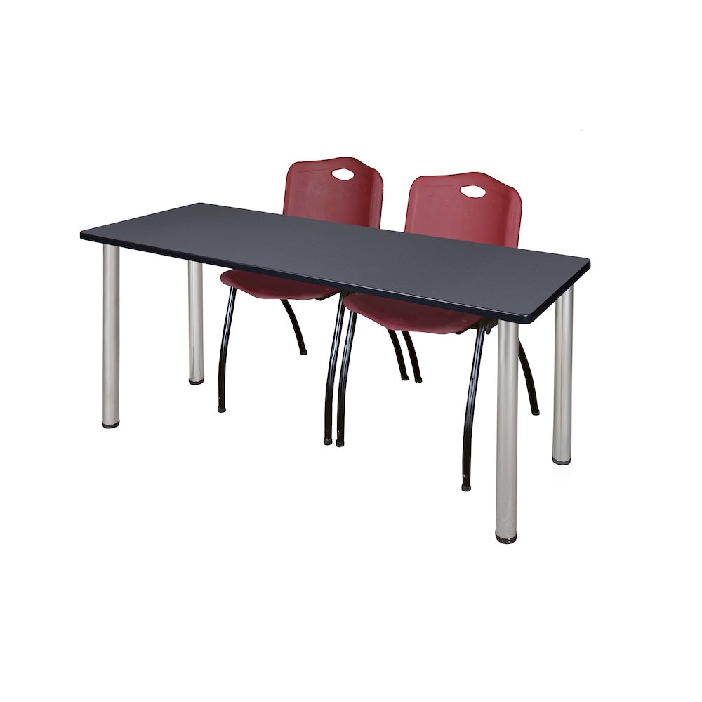 72 x 24 in. Training Table- Grey Top, Chrome Legs & 2 M Stack Chairs- Burgundy. Picture 1