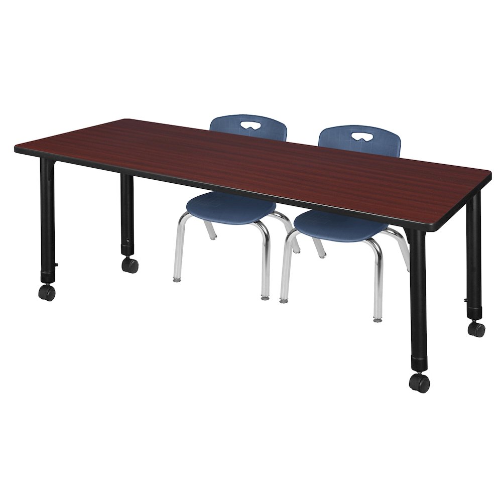 72x24 Mobile Adjustable Classroom Table- Mahogany & 2 Andy 12 Stack Chairs- Blue. Picture 1