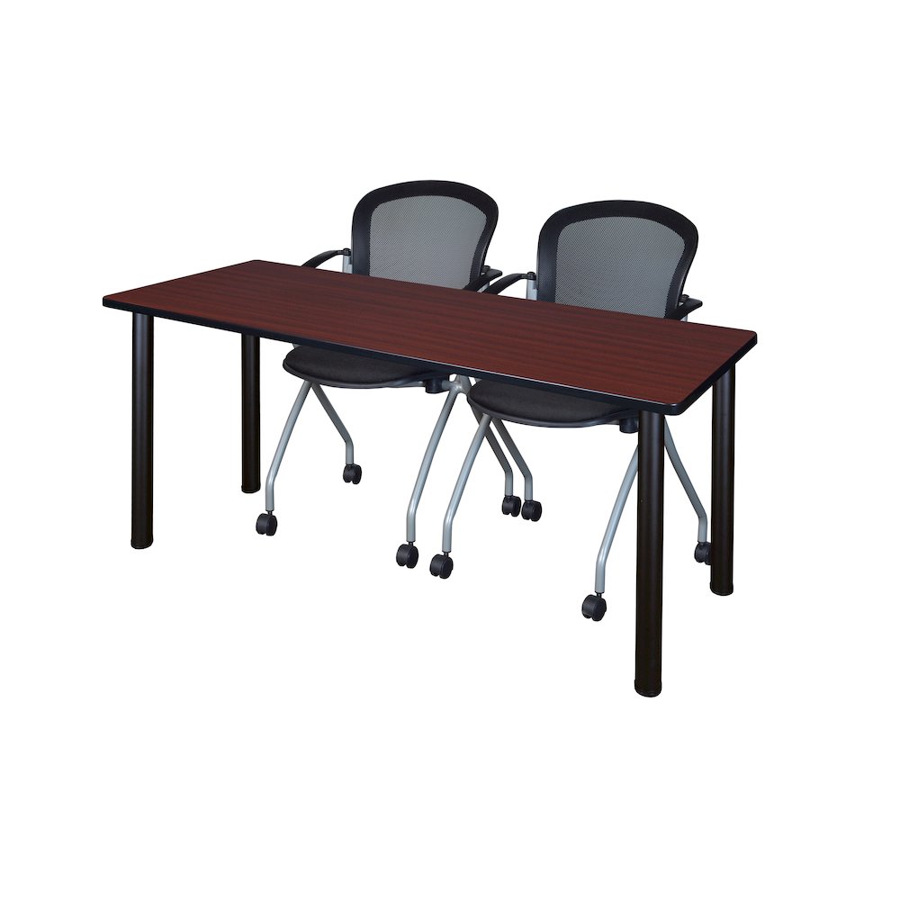 72 x 24 in. Training Table- Mahogany Top, Black Legs & 2 Cadence Nesting Chairs. Picture 1
