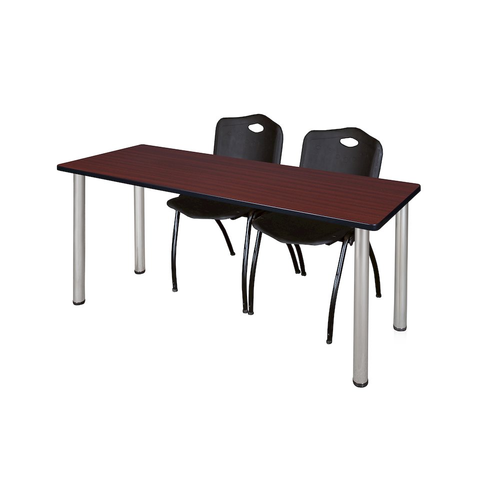 72 x 24 in. Training Table- Mahogany Top, Chrome Legs & 2 M Stack Chairs- Black. Picture 1