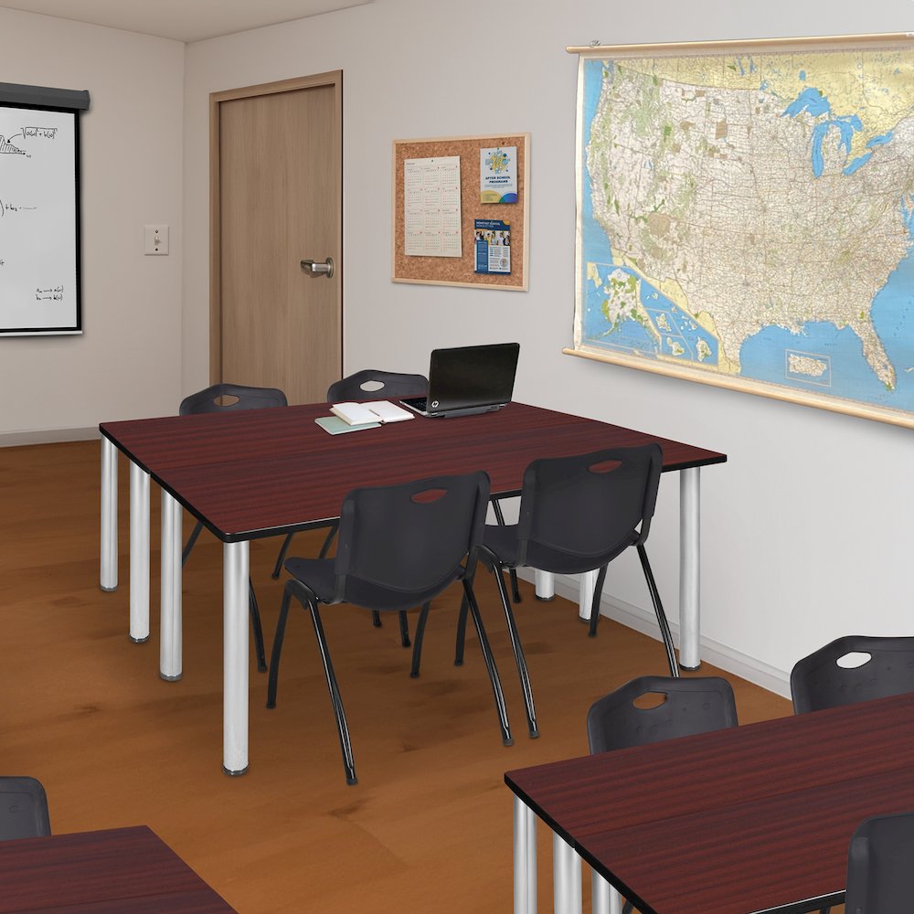 72 x 24 in. Training Table- Mahogany Top, Chrome Legs & 2 M Stack Chairs- Black. Picture 7