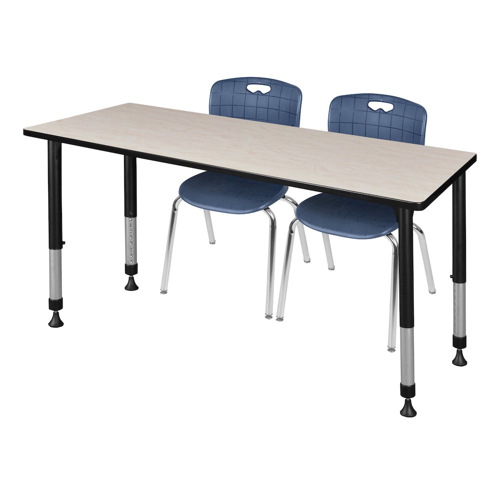 72 x 24 in. Adjustable Classroom Table- Maple & 2 Andy 18 in. Stack Chairs- Blue. Picture 1