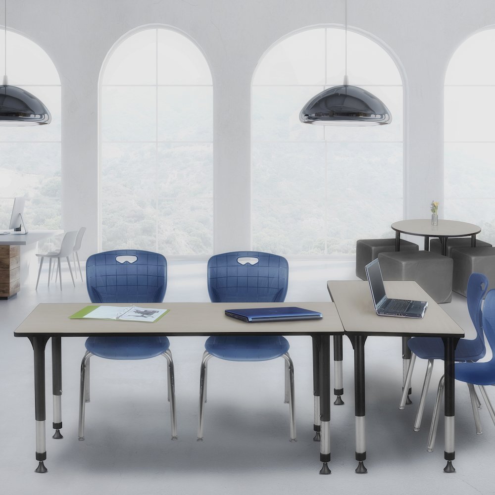 72 x 24 in. Adjustable Classroom Table- Maple & 2 Andy 18 in. Stack Chairs- Blue. Picture 7
