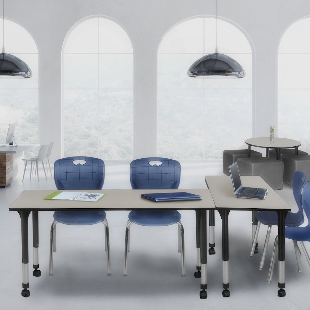 72x24 Mobile Adjustable Classroom Table- Maple & 2 Andy 18 Stack Chairs- Blue. Picture 7