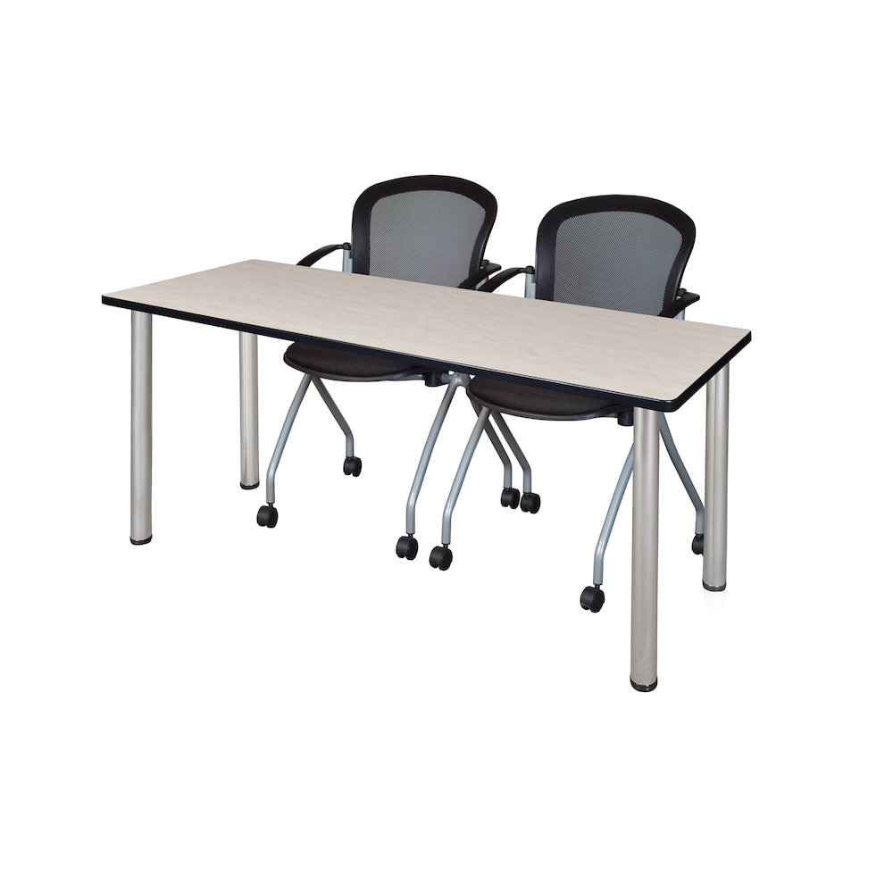 72 x 24 in. Training Table- Maple Top, Chrome Legs & 2 Cadence Nesting Chairs. Picture 1
