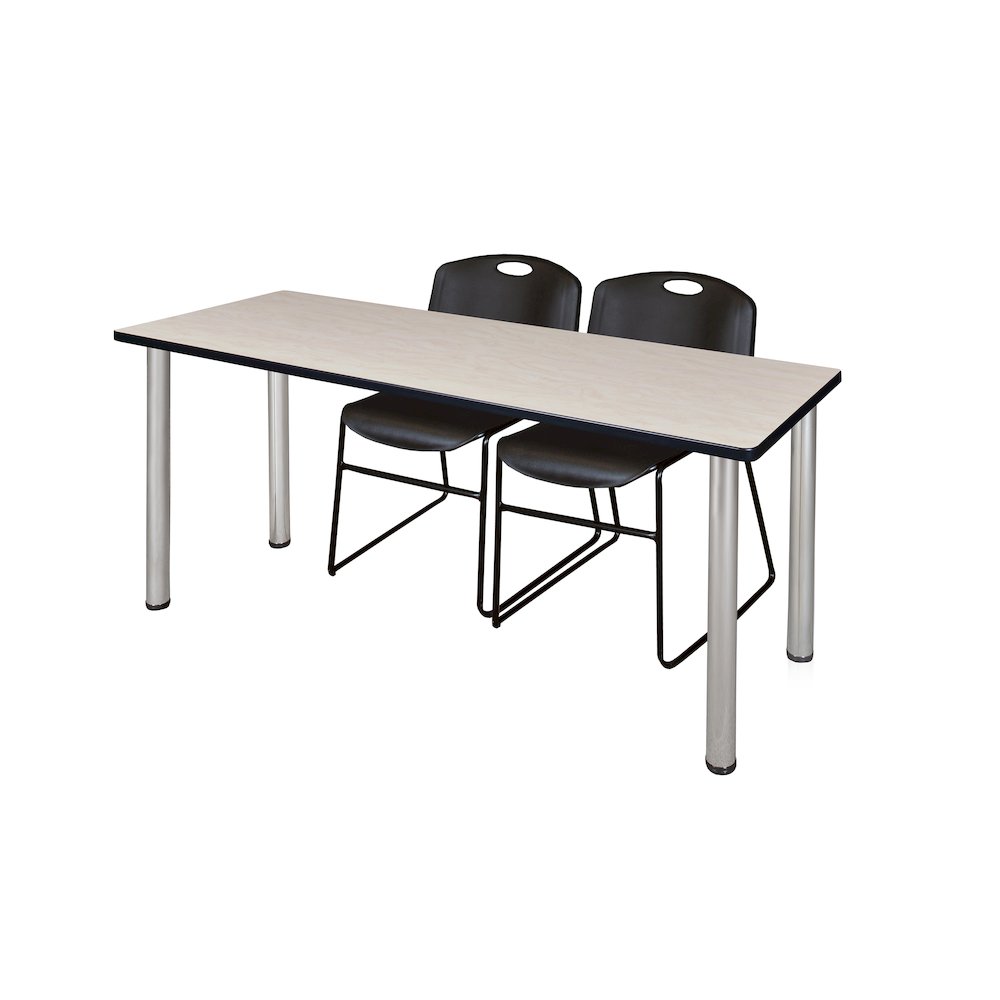72 x 24 in. Training Table- Maple Top, Chrome Legs & 2 Zeng Chairs- Black. Picture 1