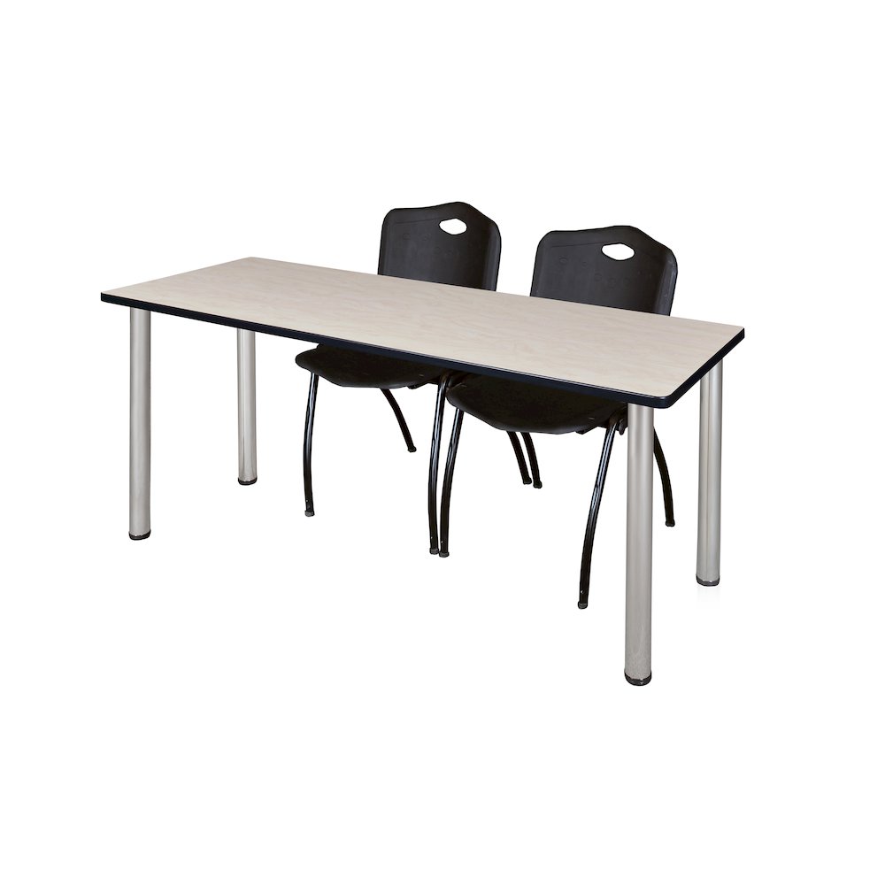 72 x 24 in. Training Table- Maple Top, Chrome Legs & 2 M Stack Chairs- Black. Picture 1