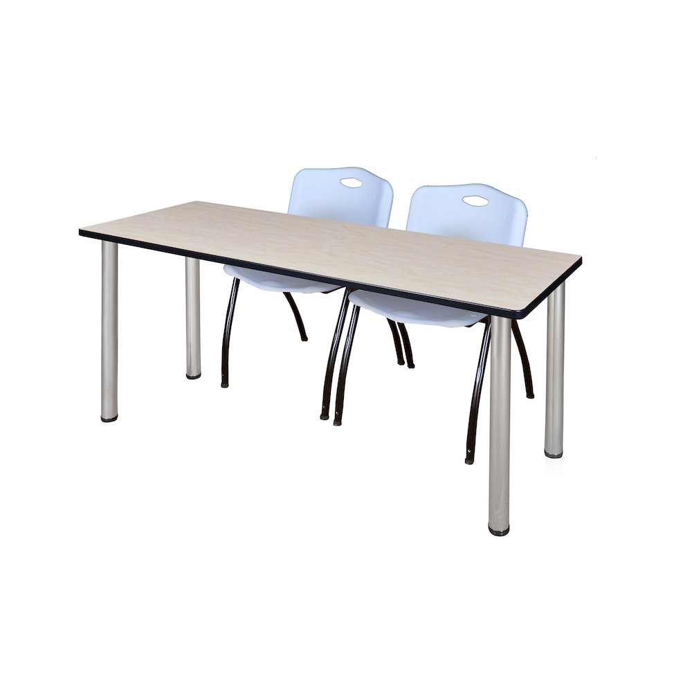 72 x 24 in. Training Table- Maple Top, Chrome Legs & 2 M Stack Chairs- Grey. Picture 1