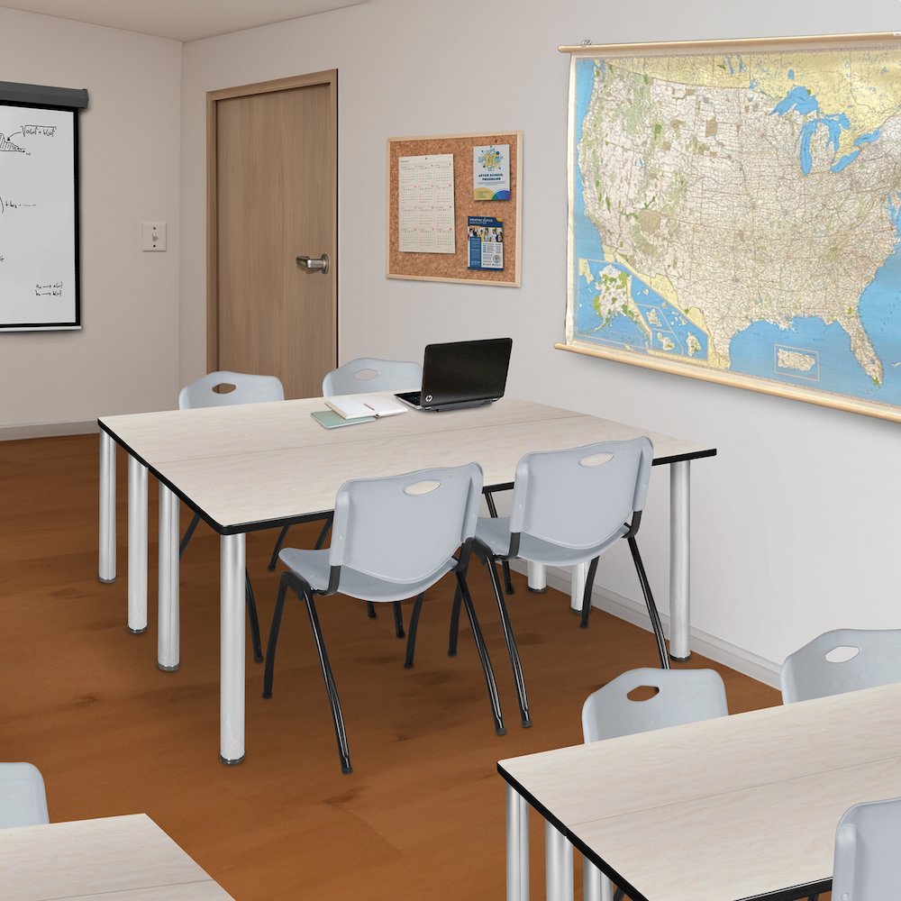 72 x 24 in. Training Table- Maple Top, Chrome Legs & 2 M Stack Chairs- Grey. Picture 7
