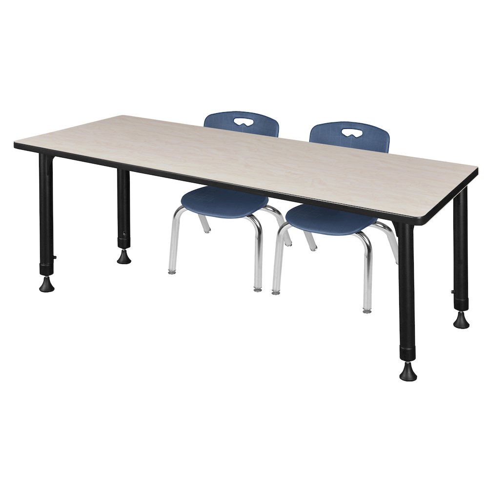 72 x 30 in. Adjustable Classroom Table- Maple & 2 Andy 12 in. Stack Chairs- Blue. Picture 1